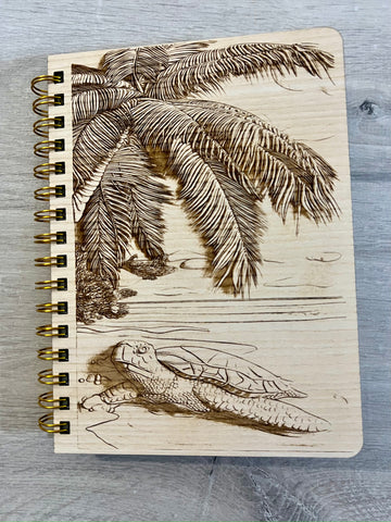 Turtle on a Beach Wooden Journal