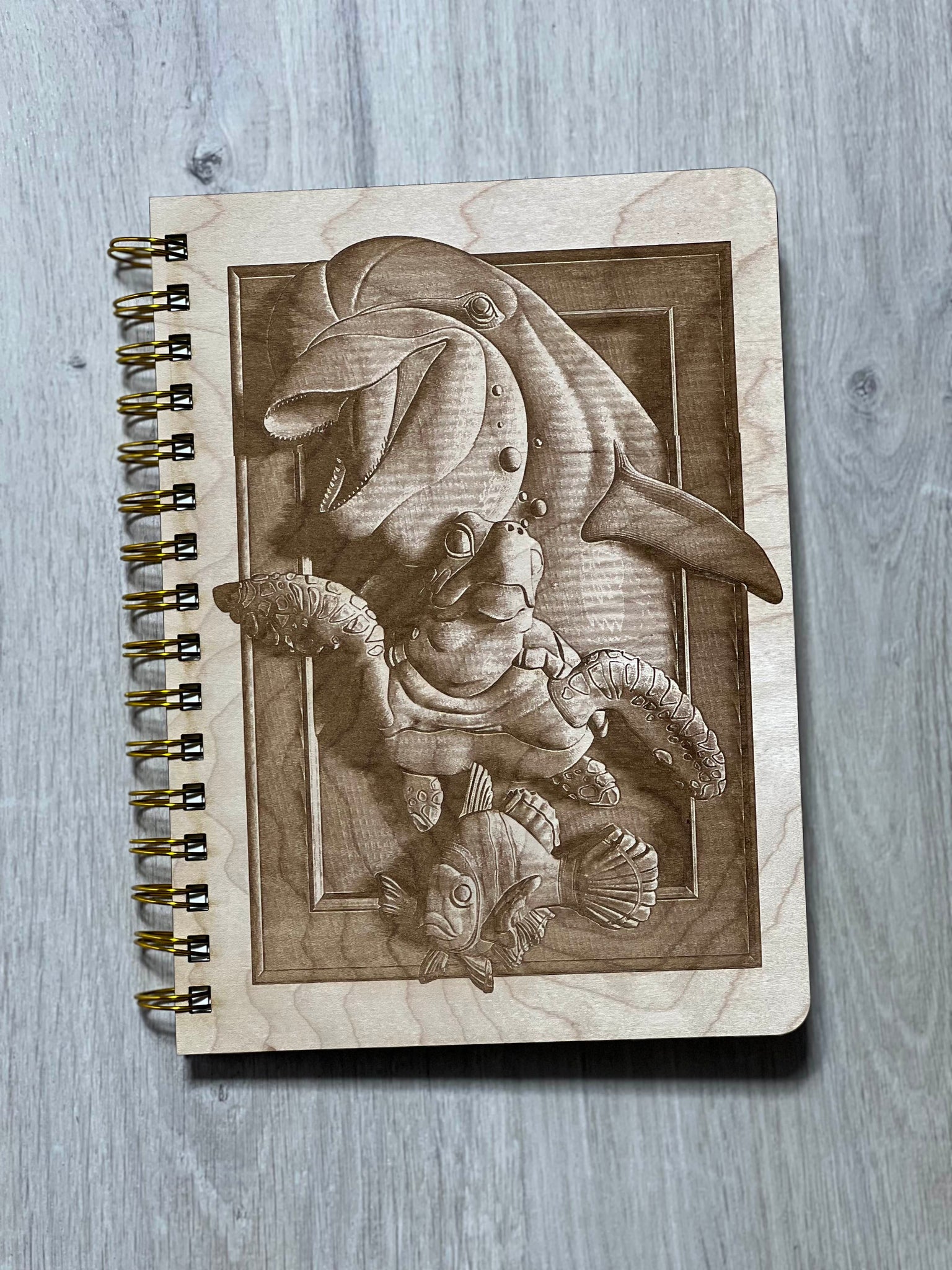 3D Dolphin Turtle and Fish Wooden Journal